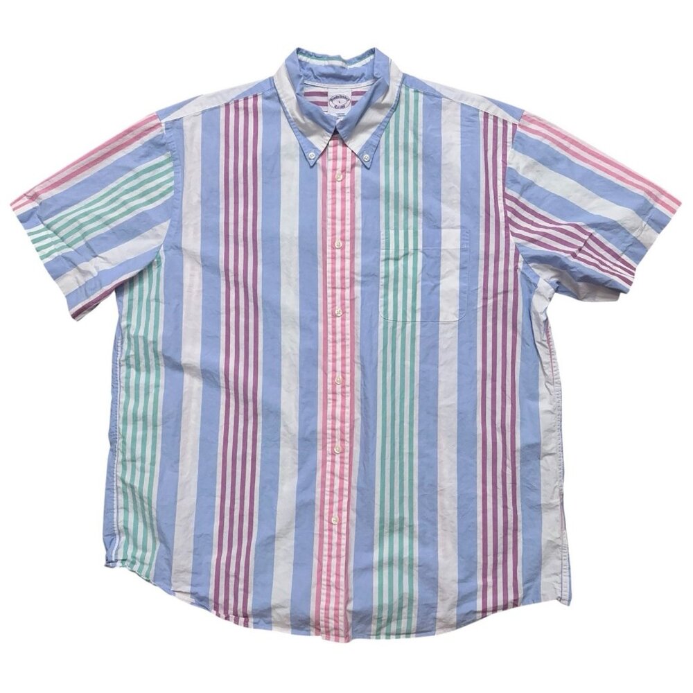 Brooks Brothers Shirt Mens Size L Short Sleeve Button Colorblock Multicolor